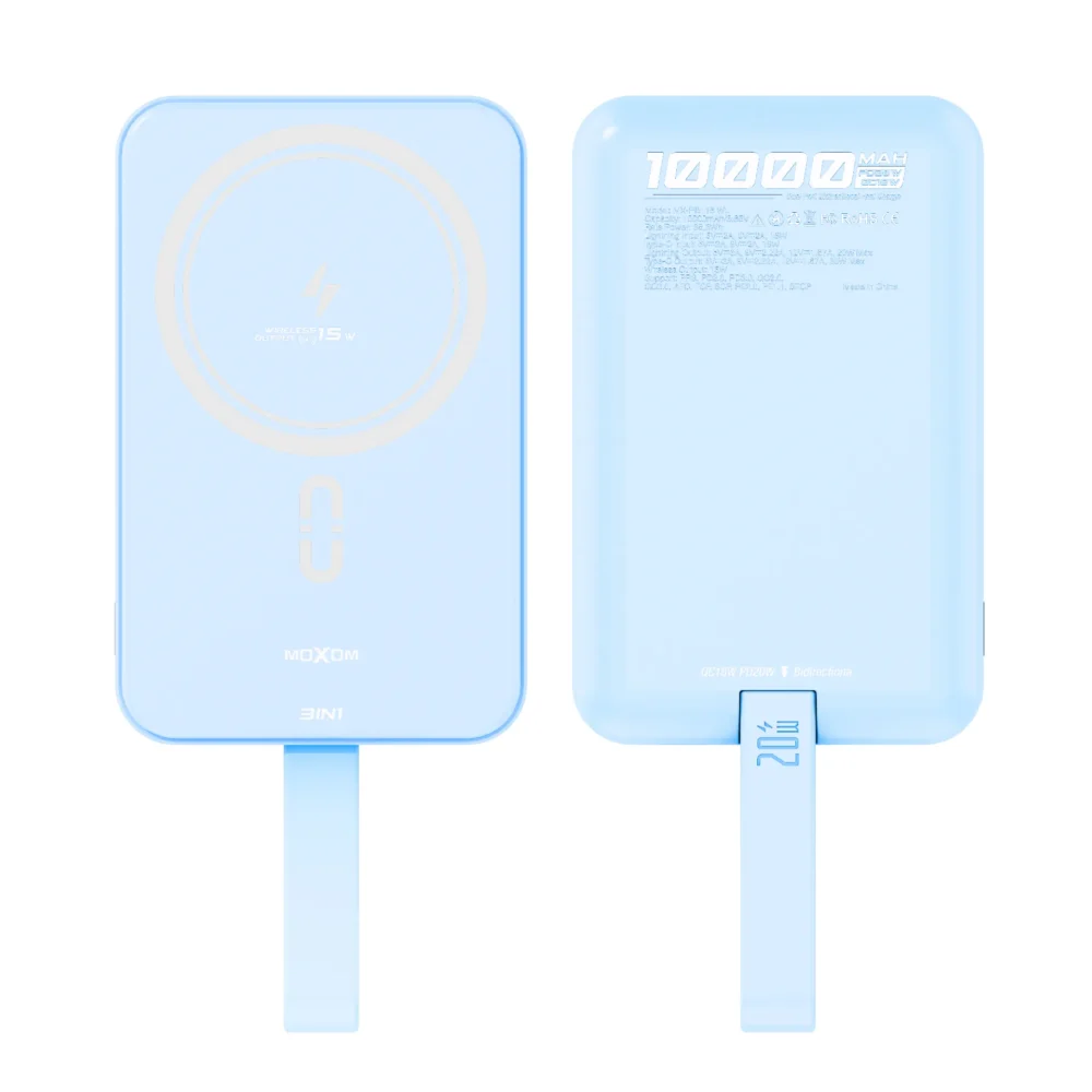 Power Bank Magnétique MOXOM MX-PB116 WL 10000mAh – Charge Sans Fil 15W, PD 20W, QC 18W avec Câble Intégré — image 17