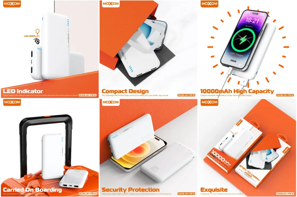Power Bank MOXOM MX-PB119 10000mAh – Double USB, LED Intelligent, Charge Rapide Portable — image 3