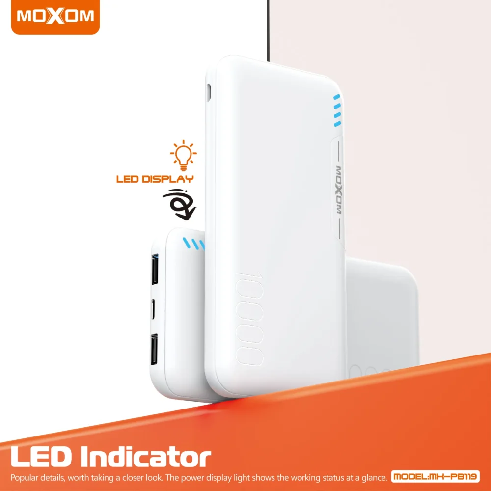 Power Bank MOXOM MX-PB119 10000mAh – Double USB, LED Intelligent, Charge Rapide Portable — image 4