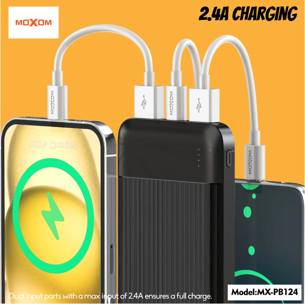 MOXOM MX-PB124 Power Bank 10000mAh – Double USB, Charge Rapide 2.4A, Batterie Externe Portable avec Protections Intelligentes — image 6