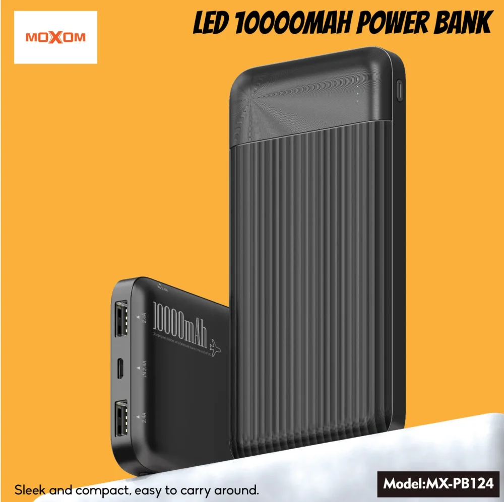 MOXOM MX-PB124 Power Bank 10000mAh – Double USB, Charge Rapide 2.4A, Batterie Externe Portable avec Protections Intelligentes — image 5