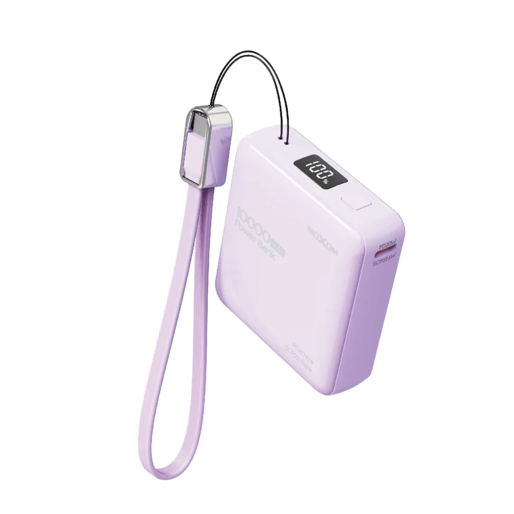 MOXOM MX-PB162 Mini Power Bank 10000 mAh | Charge Rapide PD 20 W & SCP 22,5 W | Écran LCD | Câble USB-C Intégré — image 12