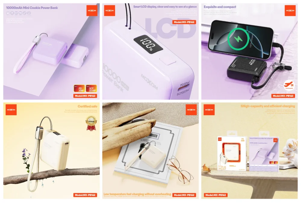 MOXOM MX-PB162 Mini Power Bank 10000 mAh | Charge Rapide PD 20 W & SCP 22,5 W | Écran LCD | Câble USB-C Intégré — image 8