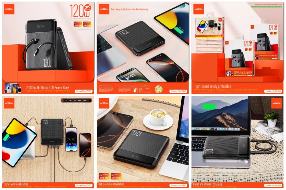Power Bank MOXOM MX-PB180 20000mAh 120W – Charge Rapide PD 100W, Écran LCD Intelligent — image 4