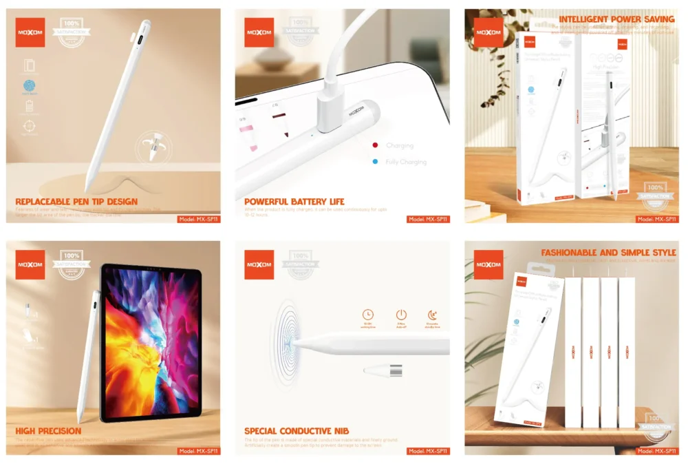 Stylet Tactile Universel MOXOM MX-SP11 – Haute Précision, Rechargeable USB-C & Pointe Remplaçable — image 3