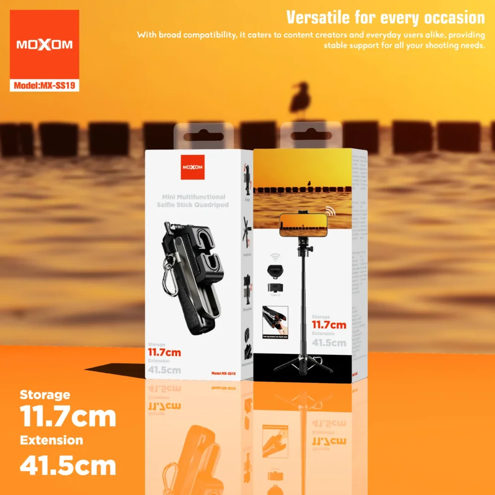 MOXOM MX-SS19 Trépied Selfie Stick Bluetooth Extensible avec Télécommande Rechargeable Type-C et Support Smartphone Rotatif 360° — image 9