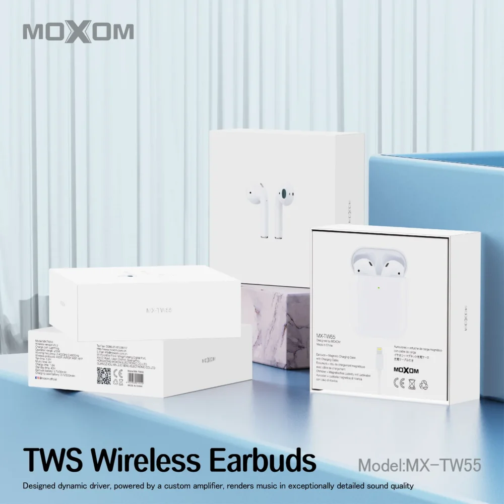 Écouteurs Sans Fil MOXOM MX-TW55 Bluetooth 5.3 – Audio Spatial, Appels HD et Boîtier de Charge Compact — image 8