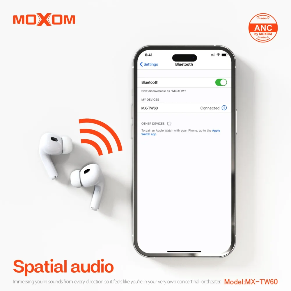 Écouteurs Sans Fil MOXOM MX-TW60 ANC Bluetooth 5.3 – Son Hi-Fi Stéréo, Réduction Active du Bruit et Recharge Rapide — image 4