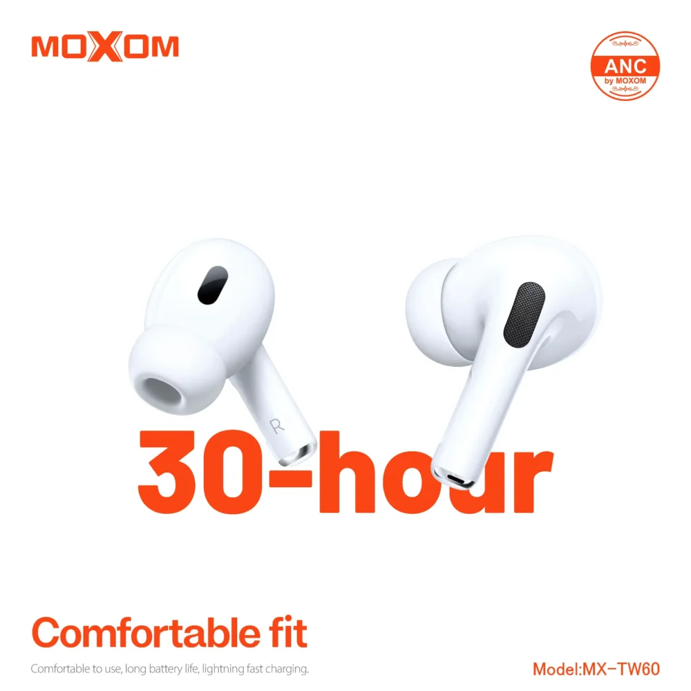 Écouteurs Sans Fil MOXOM MX-TW60 ANC Bluetooth 5.3 – Son Hi-Fi Stéréo, Réduction Active du Bruit et Recharge Rapide — image 6