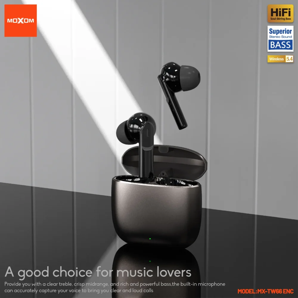 Écouteurs Sans Fil MOXOM MX-TW66 ENC Bluetooth 5.4 – Réduction de Bruit pour Appels, Son Hi-Fi et Boîtier Premium en Alliage de Zinc — image 6