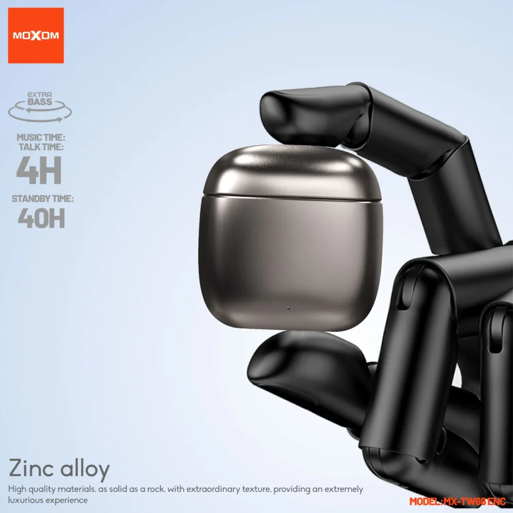 Écouteurs Sans Fil MOXOM MX-TW66 ENC Bluetooth 5.4 – Réduction de Bruit pour Appels, Son Hi-Fi et Boîtier Premium en Alliage de Zinc — image 8
