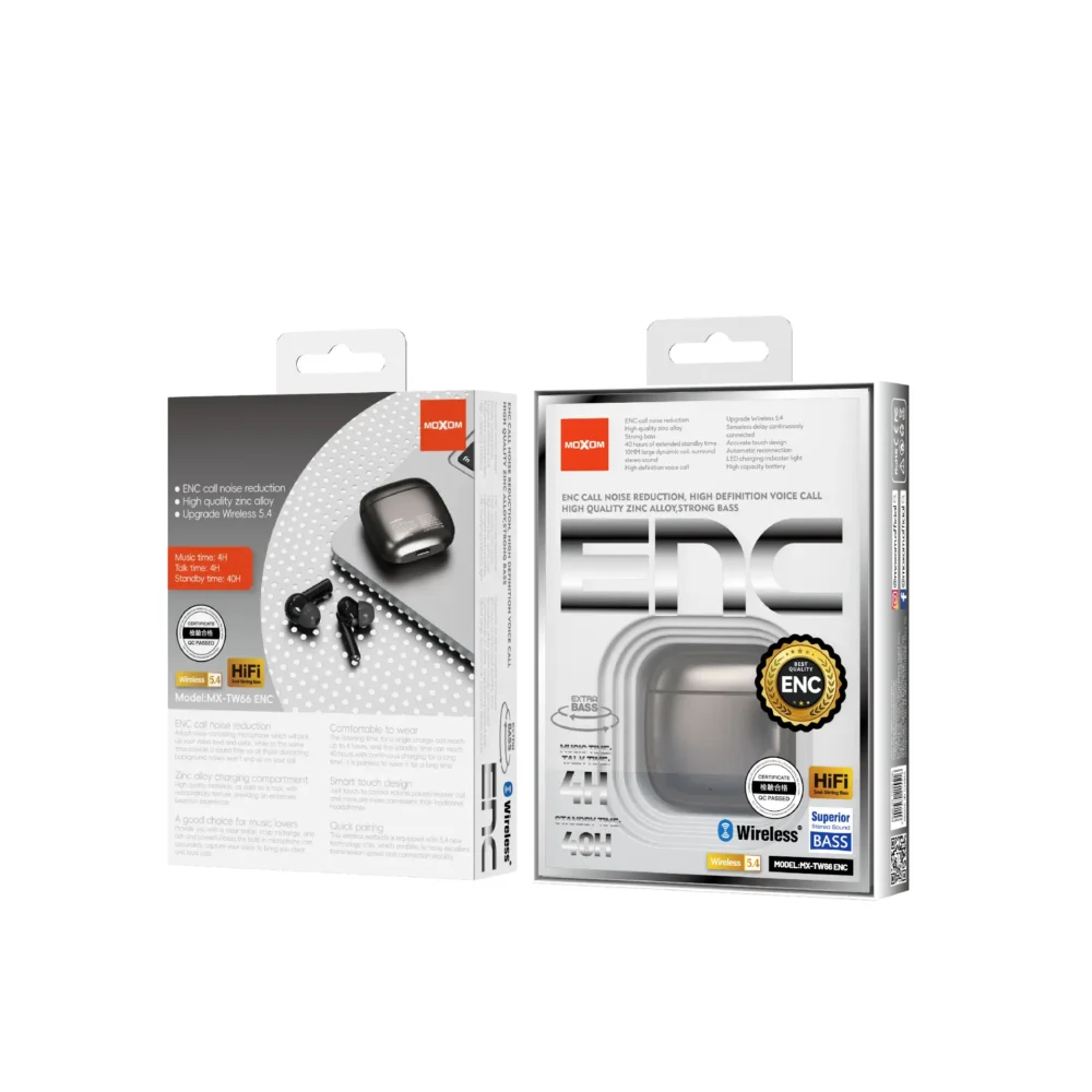 Écouteurs Sans Fil MOXOM MX-TW66 ENC Bluetooth 5.4 – Réduction de Bruit pour Appels, Son Hi-Fi et Boîtier Premium en Alliage de Zinc — image 3