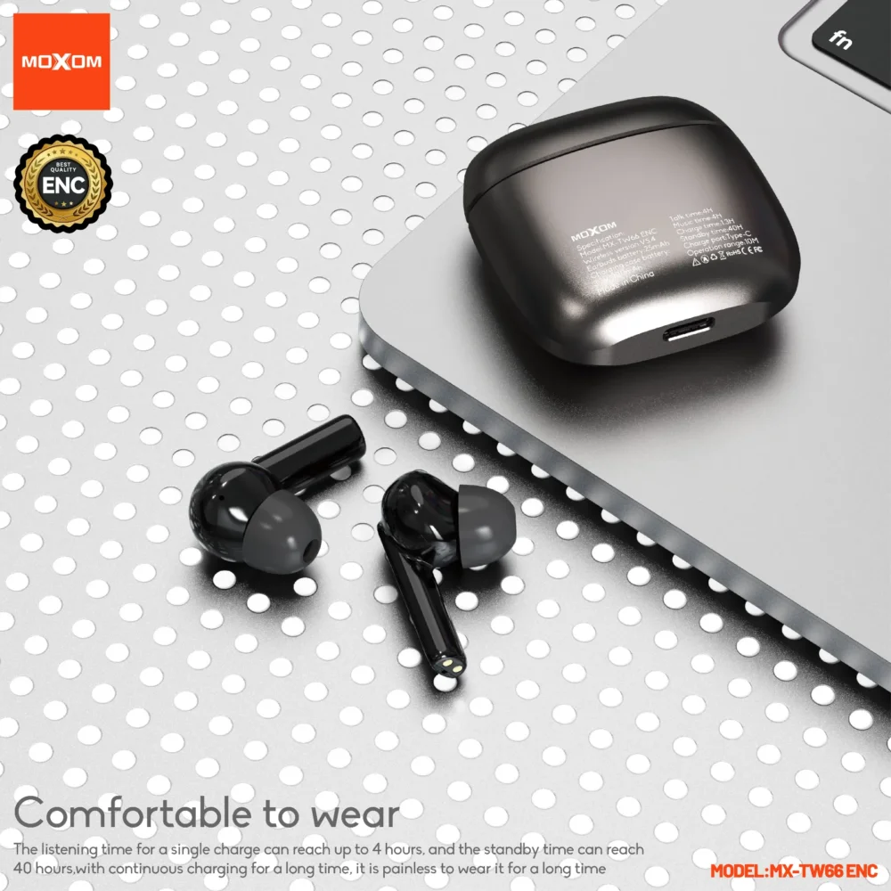 Écouteurs Sans Fil MOXOM MX-TW66 ENC Bluetooth 5.4 – Réduction de Bruit pour Appels, Son Hi-Fi et Boîtier Premium en Alliage de Zinc — image 5