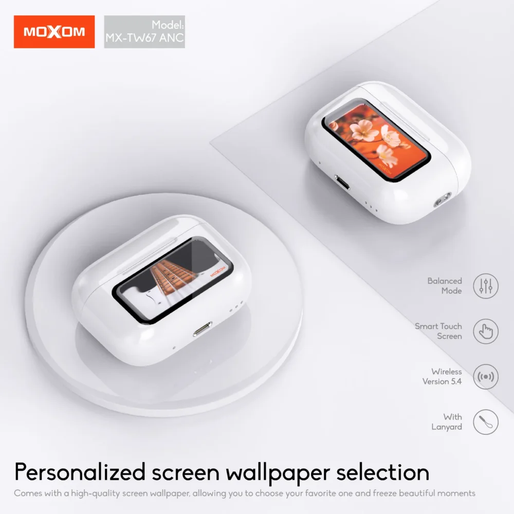 Écouteurs Sans Fil MOXOM MX-TW67 ANC Bluetooth 5.4 – Écran Tactile LCD Intelligent, Réduction Active du Bruit et Son Hi-Fi — image 9