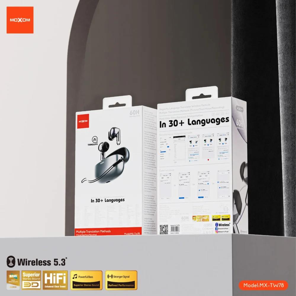 # Écouteurs Sans Fil MOXOM MX-TW78 Bluetooth 5.3 avec Traduction IA en 30+ Langues — image 8