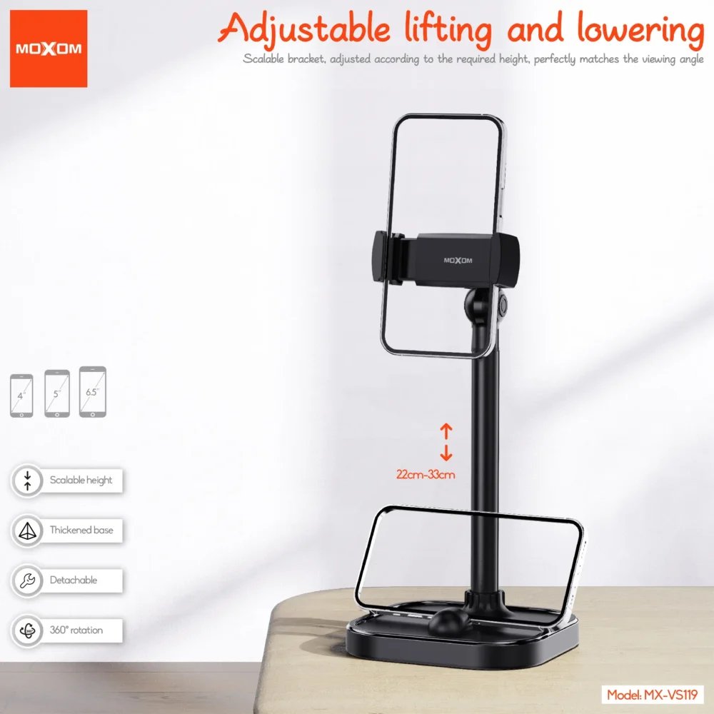 Support Téléphone & Tablette de Bureau MOXOM MX-VS119 – Support Réglable en Hauteur avec Rotation 360° — image 4
