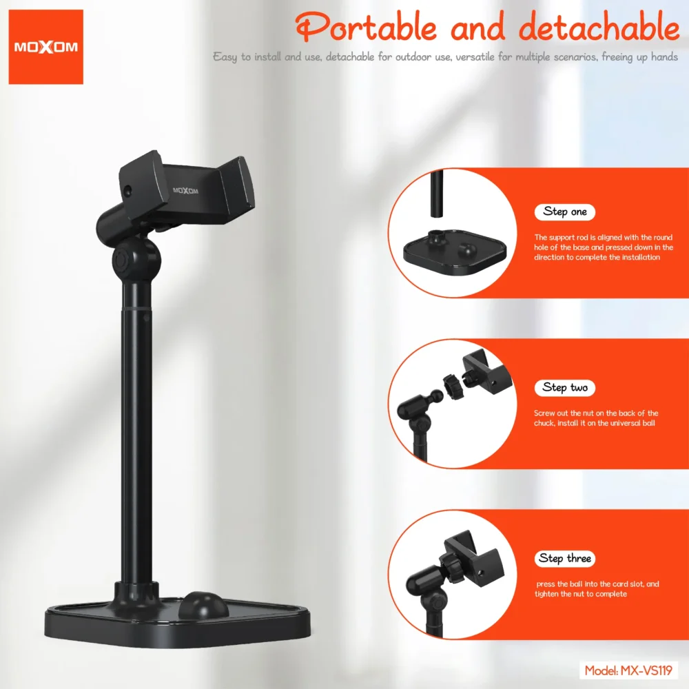 Support Téléphone & Tablette de Bureau MOXOM MX-VS119 – Support Réglable en Hauteur avec Rotation 360° — image 7