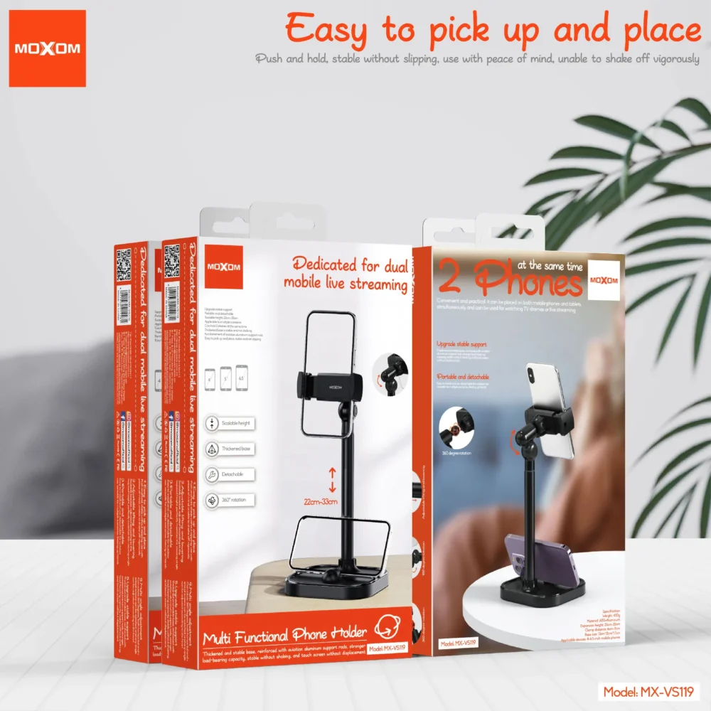 Support Téléphone & Tablette de Bureau MOXOM MX-VS119 – Support Réglable en Hauteur avec Rotation 360° — image 9