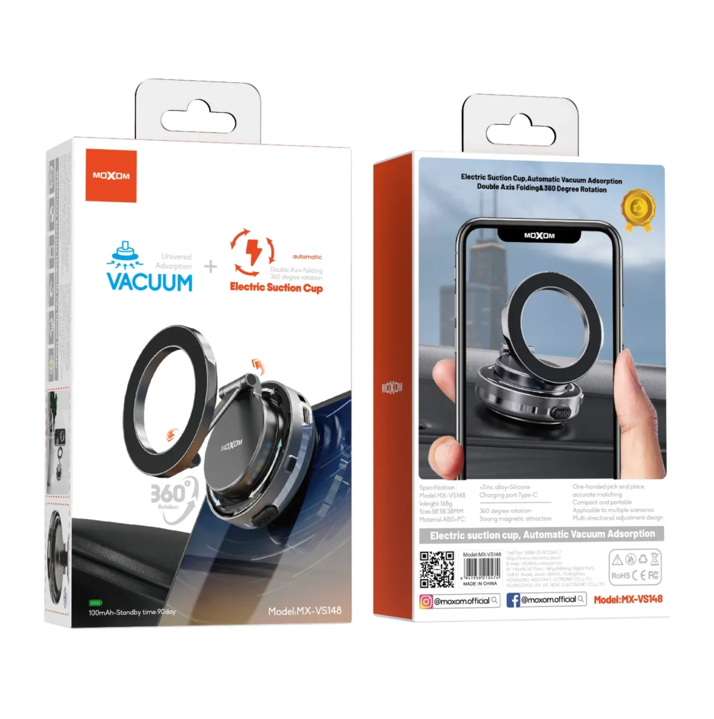 Support Téléphone Magnétique à Ventouse MOXOM MX-VS148 – Rotation 360°, Aspiration Électrique Automatique et Fixation Ultra Stable — image 8
