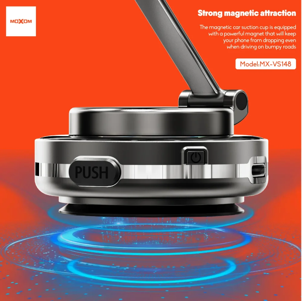 Support Téléphone Magnétique à Ventouse MOXOM MX-VS148 – Rotation 360°, Aspiration Électrique Automatique et Fixation Ultra Stable — image 4