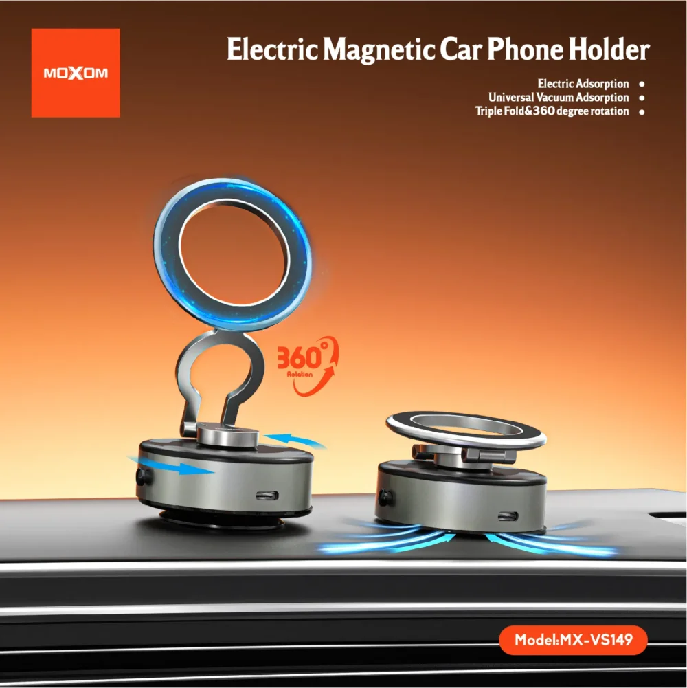 Support Téléphone Magnétique à Ventouse Électrique MOXOM MX-VS149 – Rotation 360° & Fixation Ultra Puissante — image 5