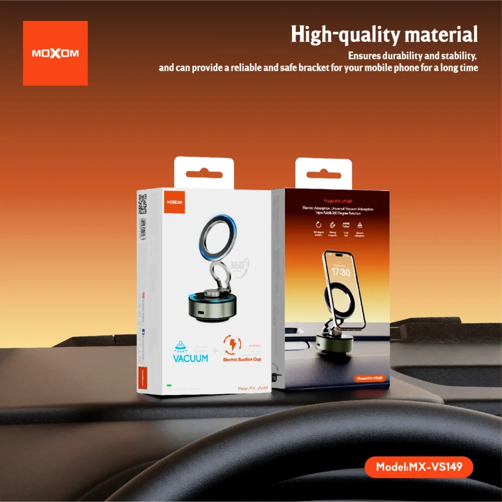 Support Téléphone Magnétique à Ventouse Électrique MOXOM MX-VS149 – Rotation 360° & Fixation Ultra Puissante — image 7