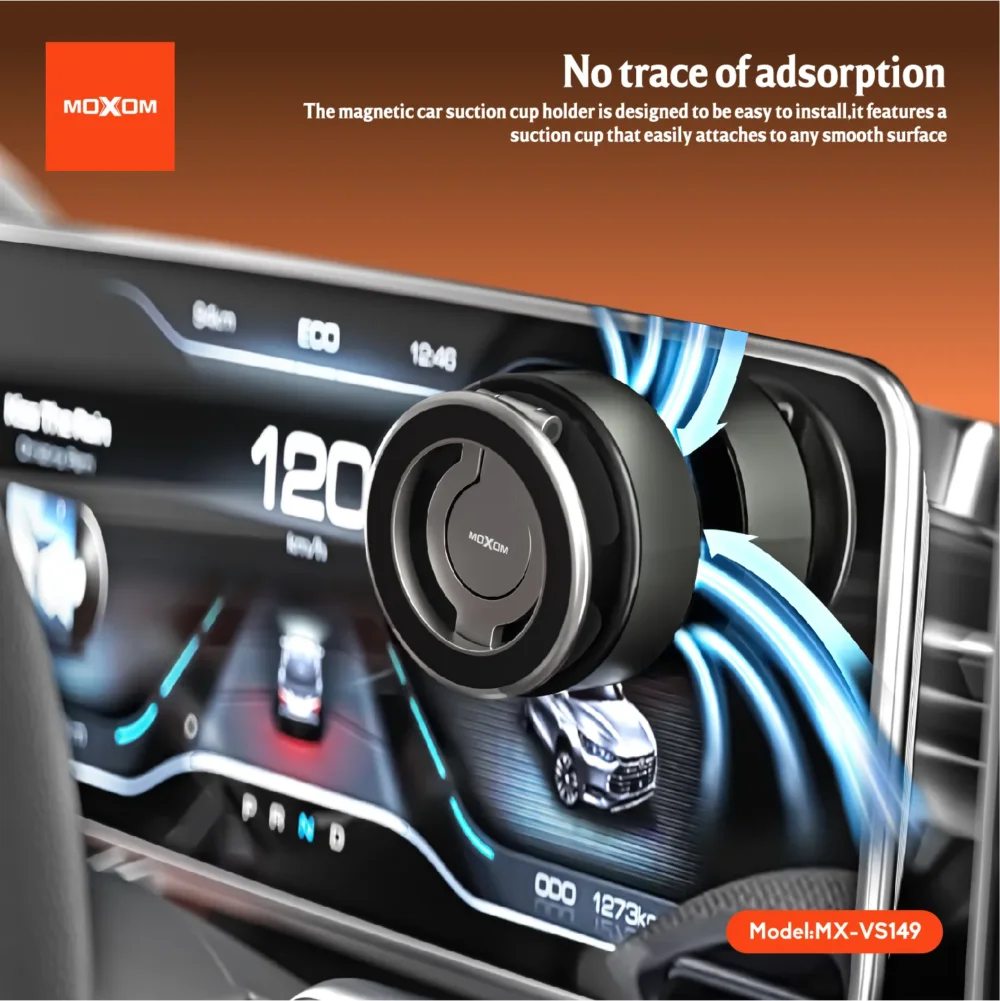 Support Téléphone Magnétique à Ventouse Électrique MOXOM MX-VS149 – Rotation 360° & Fixation Ultra Puissante — image 8