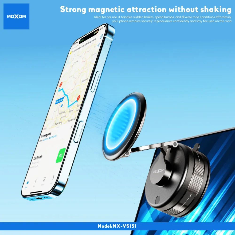 Support Téléphone Magnétique MOXOM MX-VS151 – Ventouse Sous Vide, Bras Pliable et Fixation MagSafe Ultra Puissante — image 6