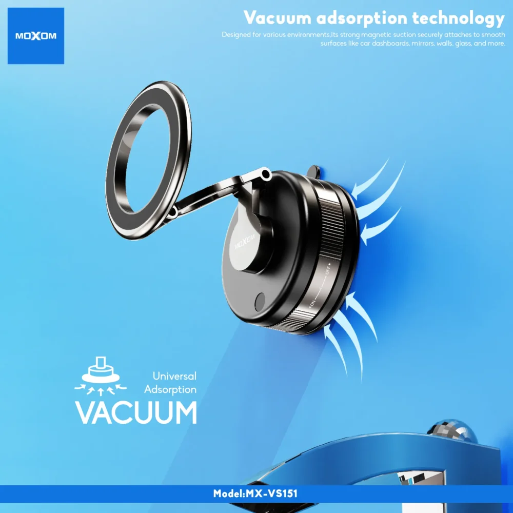 Support Téléphone Magnétique MOXOM MX-VS151 – Ventouse Sous Vide, Bras Pliable et Fixation MagSafe Ultra Puissante — image 4