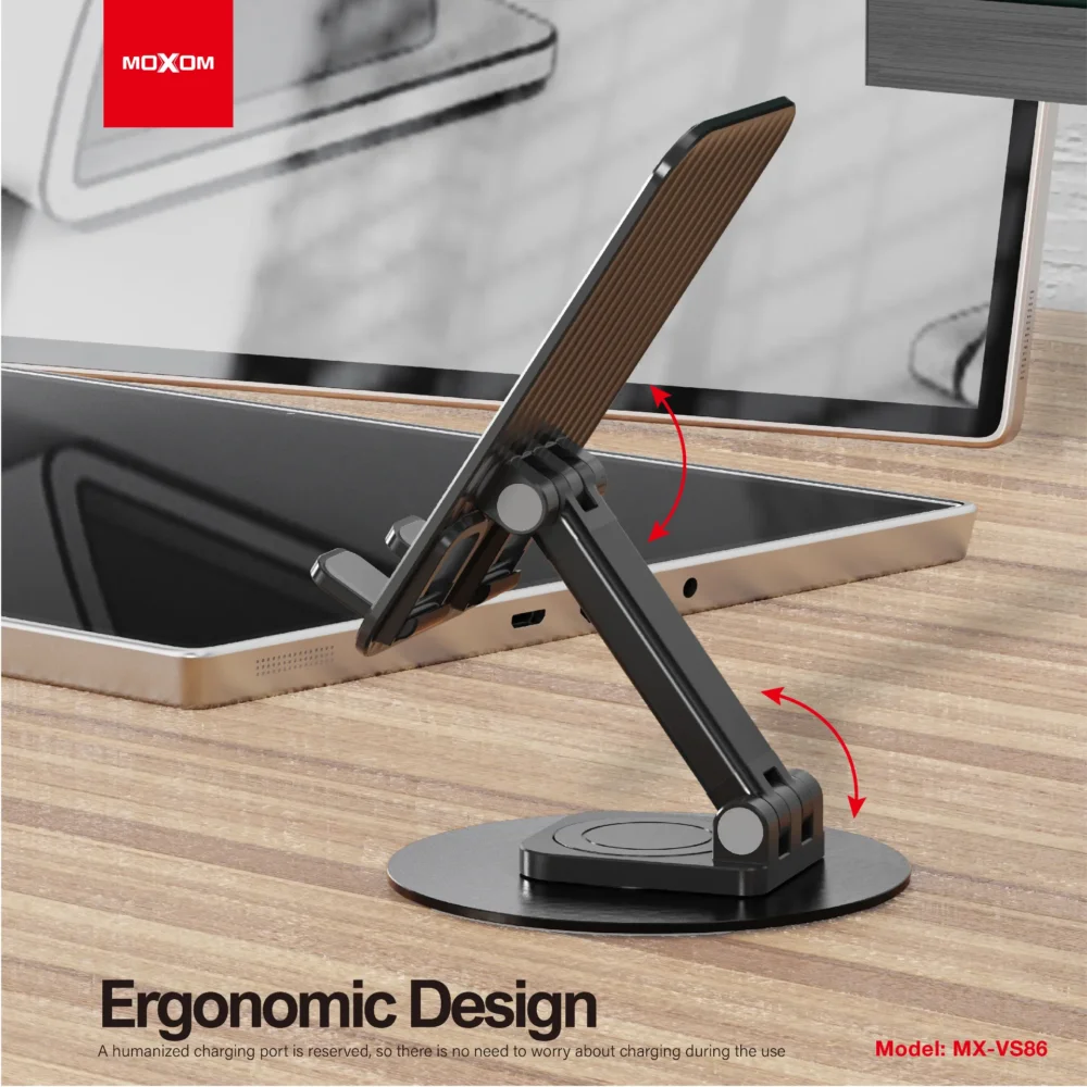 Support Téléphone de Bureau MOXOM MX-VS86 – Support Pliable Rotatif 360° pour Smartphone et Tablette — image 6