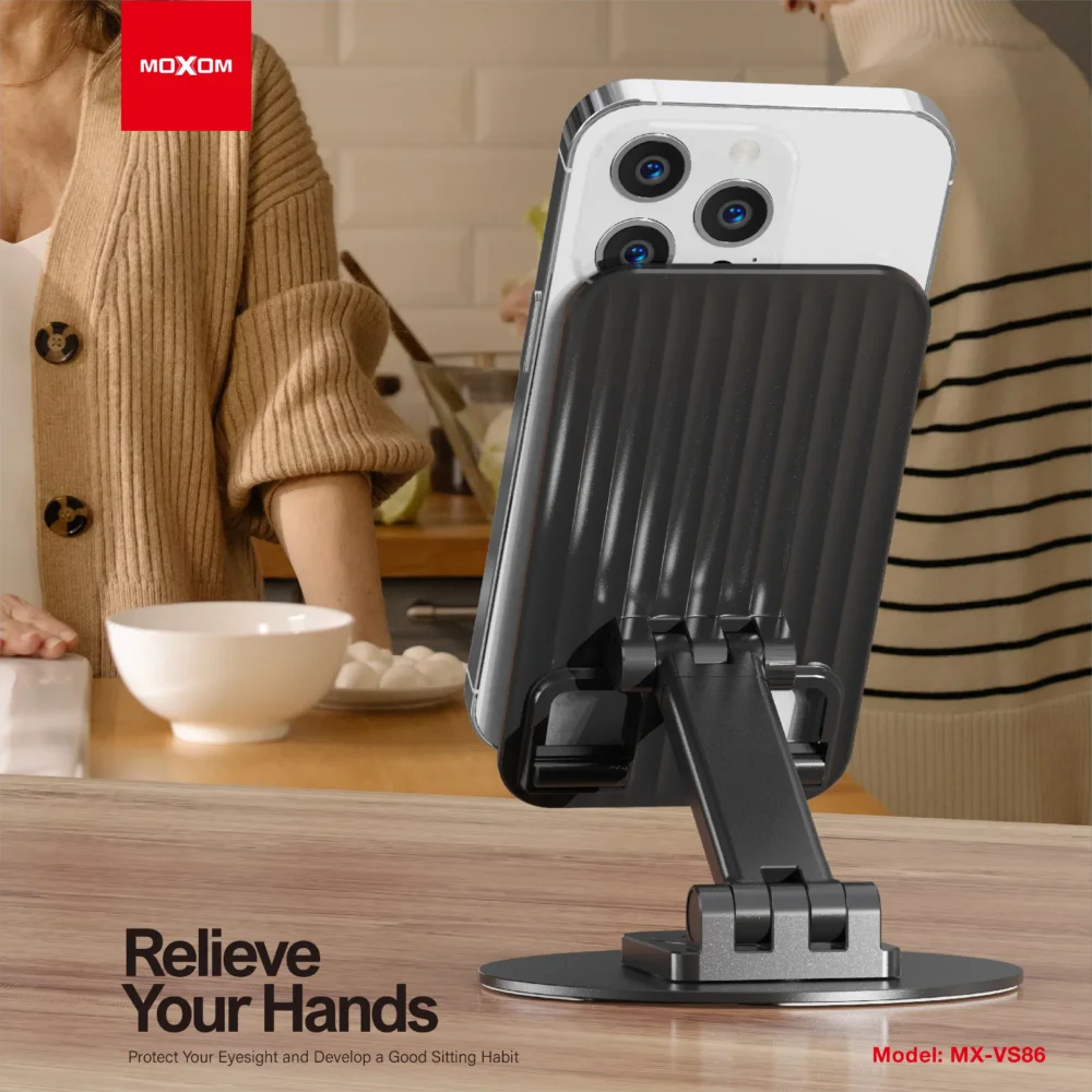 Support Téléphone de Bureau MOXOM MX-VS86 – Support Pliable Rotatif 360° pour Smartphone et Tablette — image 8