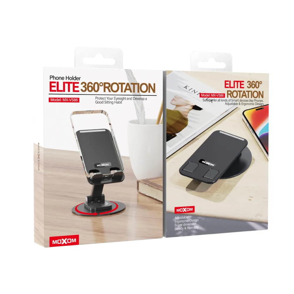 Support Téléphone de Bureau MOXOM MX-VS86 – Support Pliable Rotatif 360° pour Smartphone et Tablette — image 3