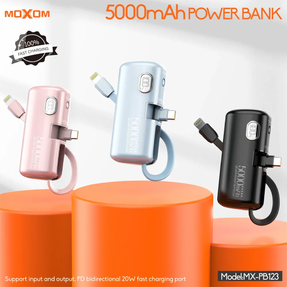 MOXOM MX-PB123 Power Bank 5000mAh avec Connecteurs Intégrés 3-en-1 – PD20W, QC18W, SCP22.5W, Écran LCD Intelligent — image 6