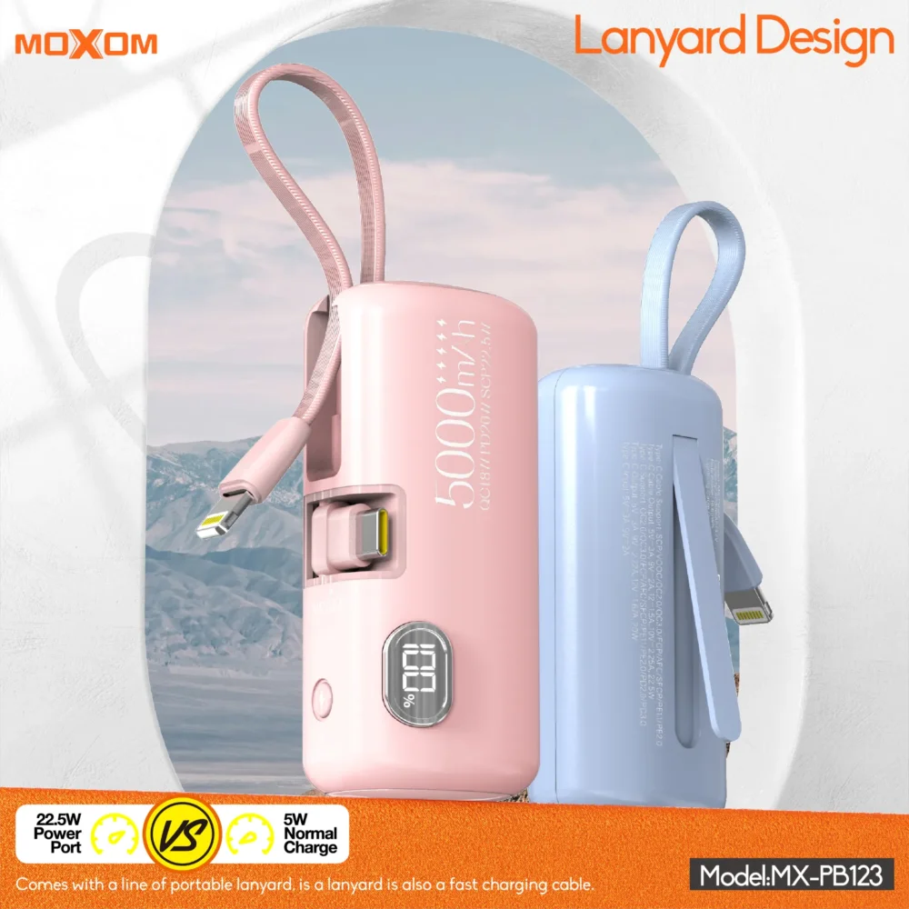MOXOM MX-PB123 Power Bank 5000mAh avec Connecteurs Intégrés 3-en-1 – PD20W, QC18W, SCP22.5W, Écran LCD Intelligent — image 8