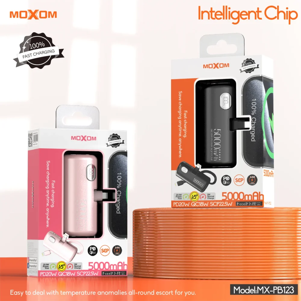 MOXOM MX-PB123 Power Bank 5000mAh avec Connecteurs Intégrés 3-en-1 – PD20W, QC18W, SCP22.5W, Écran LCD Intelligent — image 9
