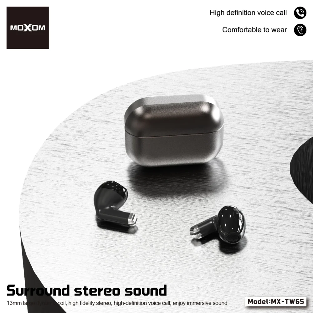 Écouteurs Sans Fil MOXOM MX-TW65 Bluetooth 5.4 – Commandes Tactiles, Son Hi-Fi Stéréo et Design Ultra-Compact — image 7