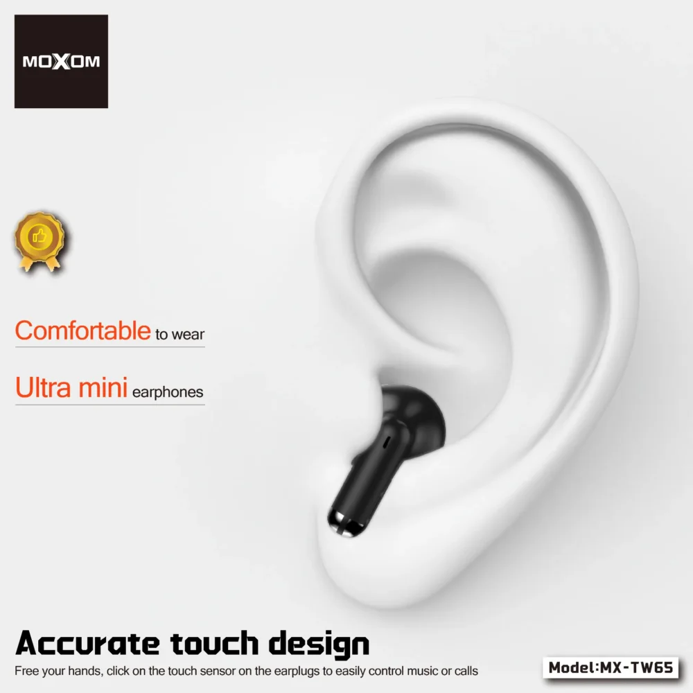 Écouteurs Sans Fil MOXOM MX-TW65 Bluetooth 5.4 – Commandes Tactiles, Son Hi-Fi Stéréo et Design Ultra-Compact — image 8