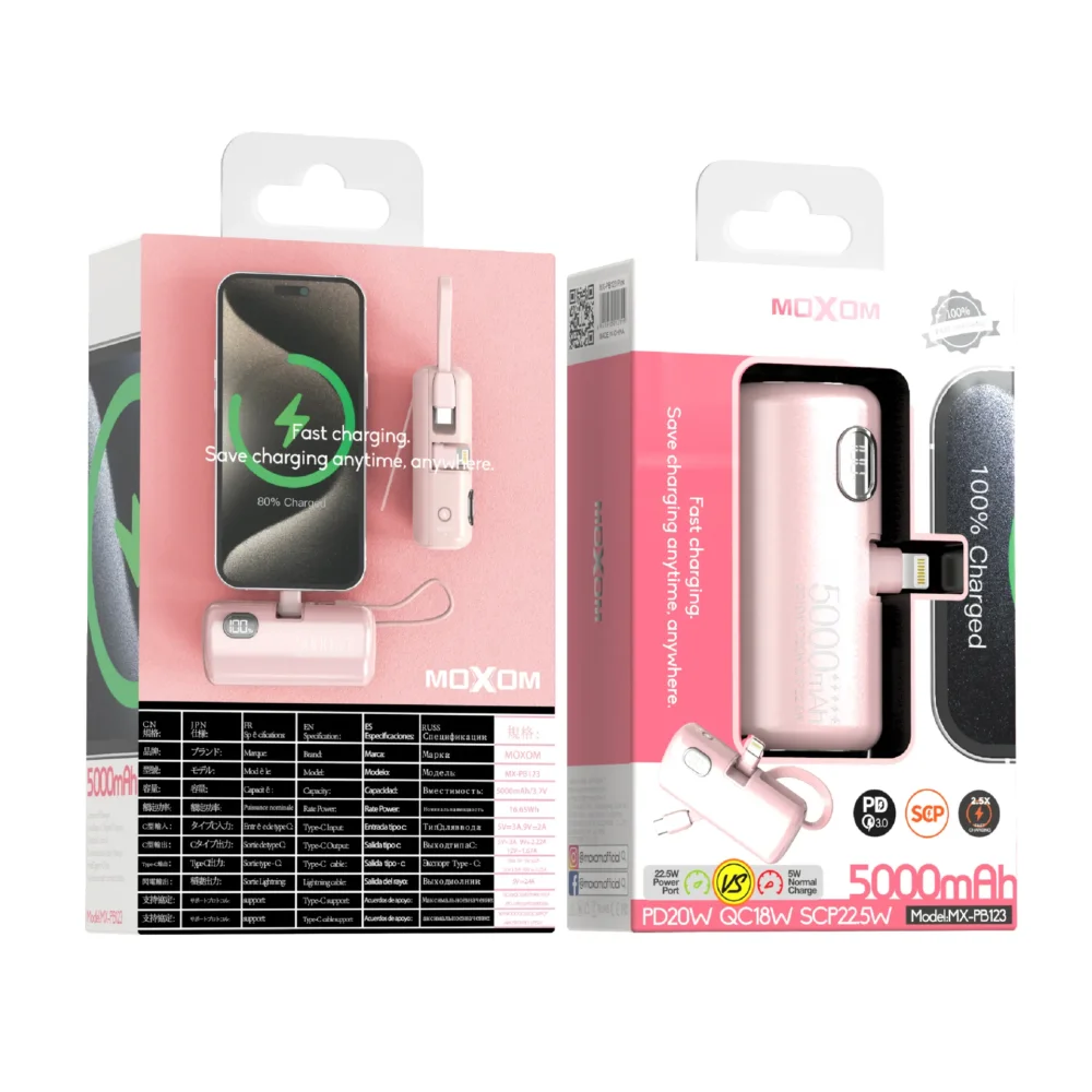 MOXOM MX-PB123 Power Bank 5000mAh avec Connecteurs Intégrés 3-en-1 – PD20W, QC18W, SCP22.5W, Écran LCD Intelligent — image 13