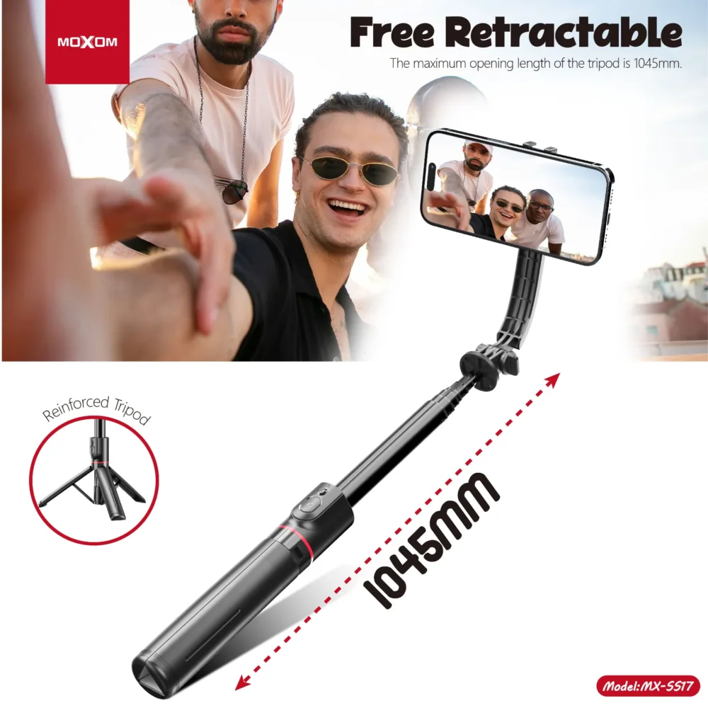 MOXOM MX-SS17 Perche à Selfie Magnétique Bluetooth avec Trépied Extensible 1045 mm et Support Rotatif 360° — image 5