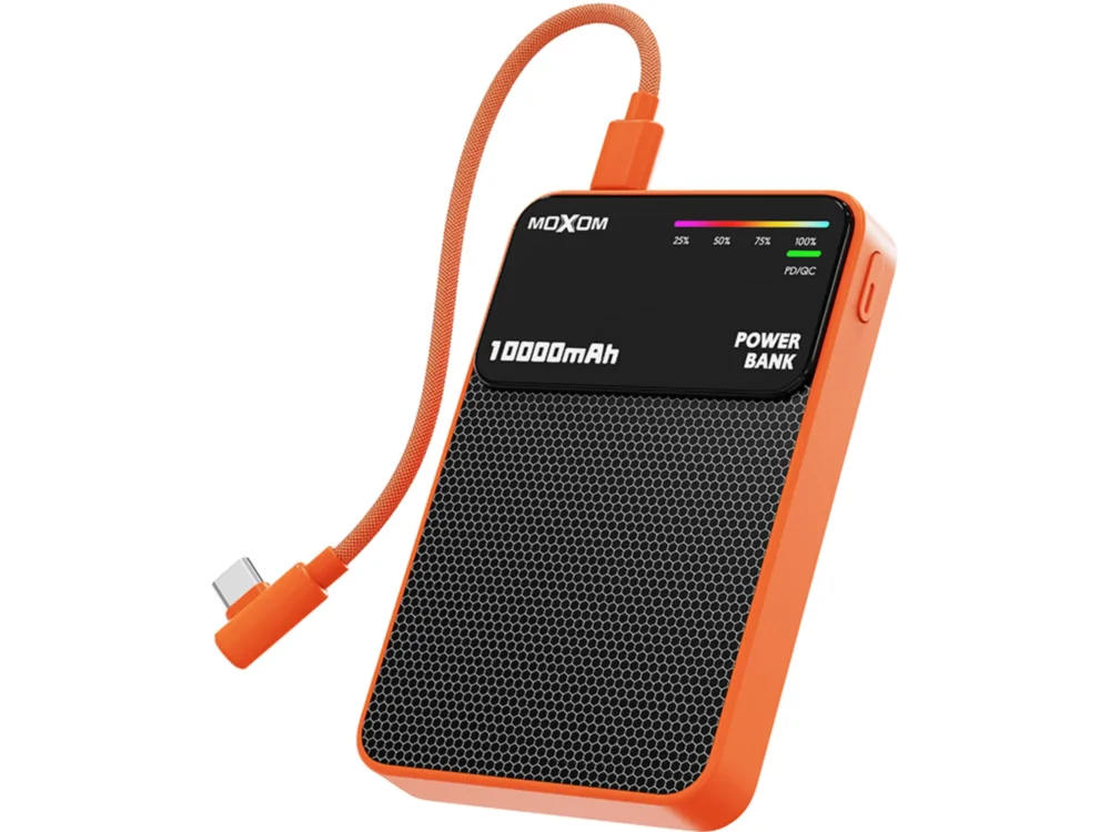 **MOXOM MX-PB200 WL Power Bank Magnétique 10000 mAh | Charge Sans Fil 15 W & Charge Rapide PD 20 W | Power Bank avec Câble USB-C Intégré**
