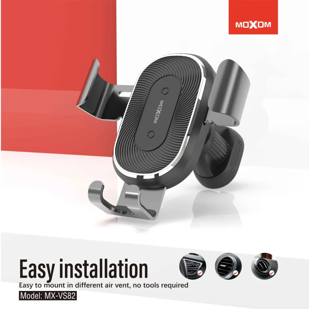 Support Téléphone Voiture MOXOM MX-VS82 avec Charge Sans Fil 15W – Fixation Grille d’Aération Rotative 360° — image 8