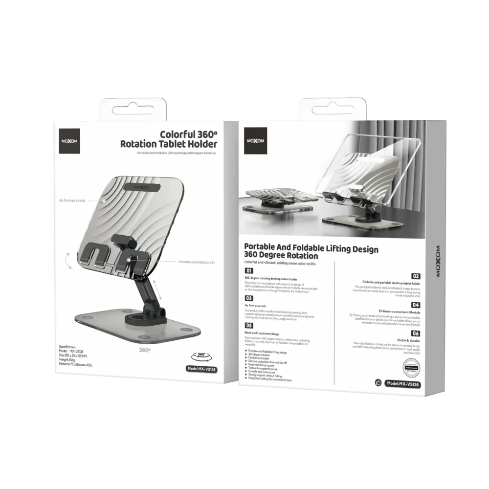 Support Tablette & Smartphone MOXOM MX-VS138 – Support de Bureau Pliable avec Rotation 360° et Hauteur Réglable — image 5