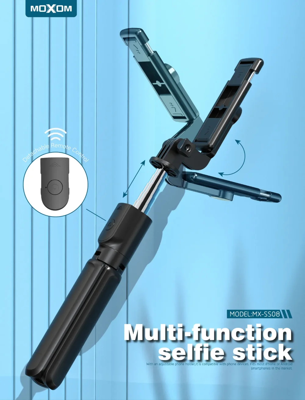 MOXOM MX-SS08 Selfie Stick Trépied Bluetooth – Perche à Selfie Extensible 680mm avec Télécommande Sans Fil — image 7