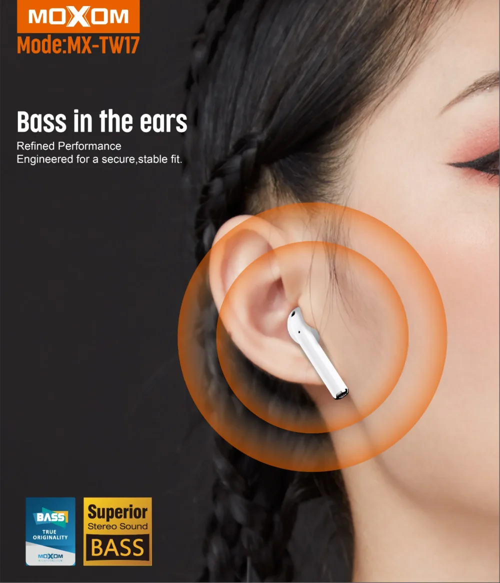 MOXOM MX-TW17 Écouteurs Bluetooth Sans Fil TWS avec Écran LED, Boîtier de Charge Compact et Son Stéréo Bass — image 5