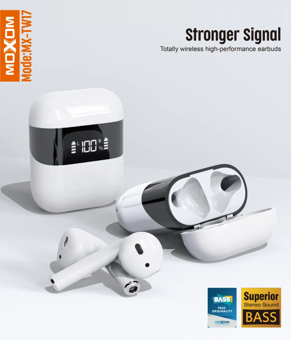 MOXOM MX-TW17 Écouteurs Bluetooth Sans Fil TWS avec Écran LED, Boîtier de Charge Compact et Son Stéréo Bass — image 6