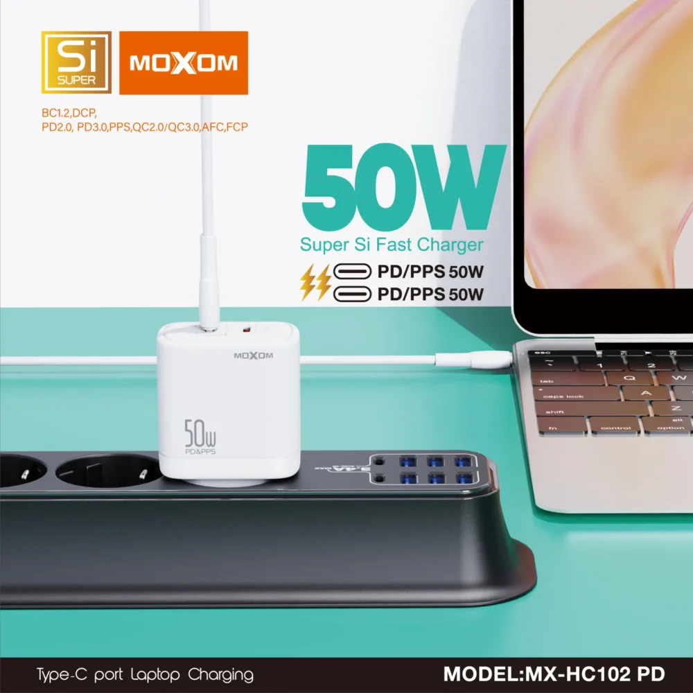 Chargeur Secteur MOXOM MX-HC102 PD 50W Super Si – Double Port USB-C PD/PPS Charge Rapide — image 8