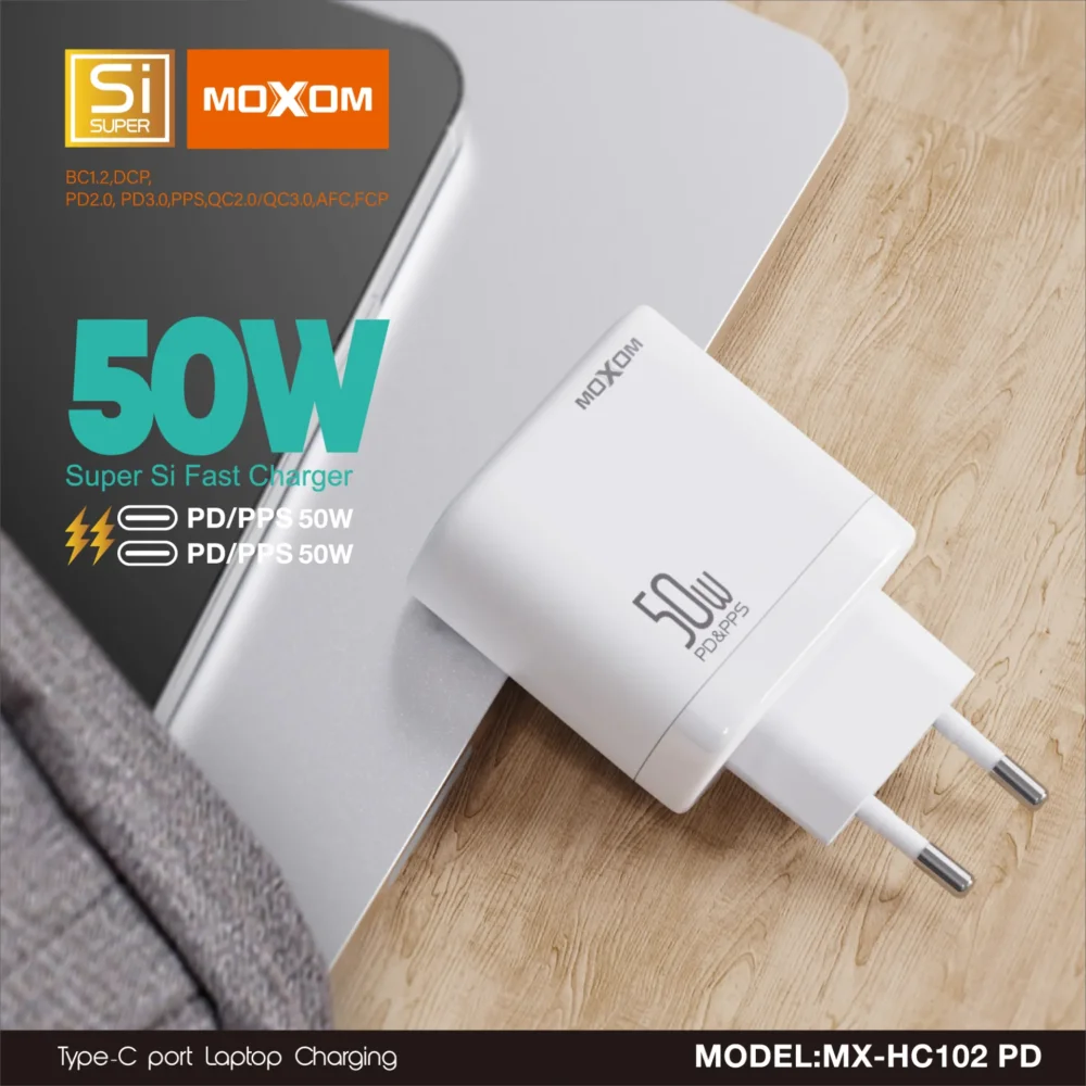 Chargeur Secteur MOXOM MX-HC102 PD 50W Super Si – Double Port USB-C PD/PPS Charge Rapide — image 3