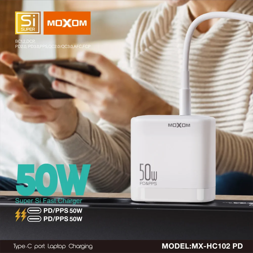 Chargeur Secteur MOXOM MX-HC102 PD 50W Super Si – Double Port USB-C PD/PPS Charge Rapide — image 5