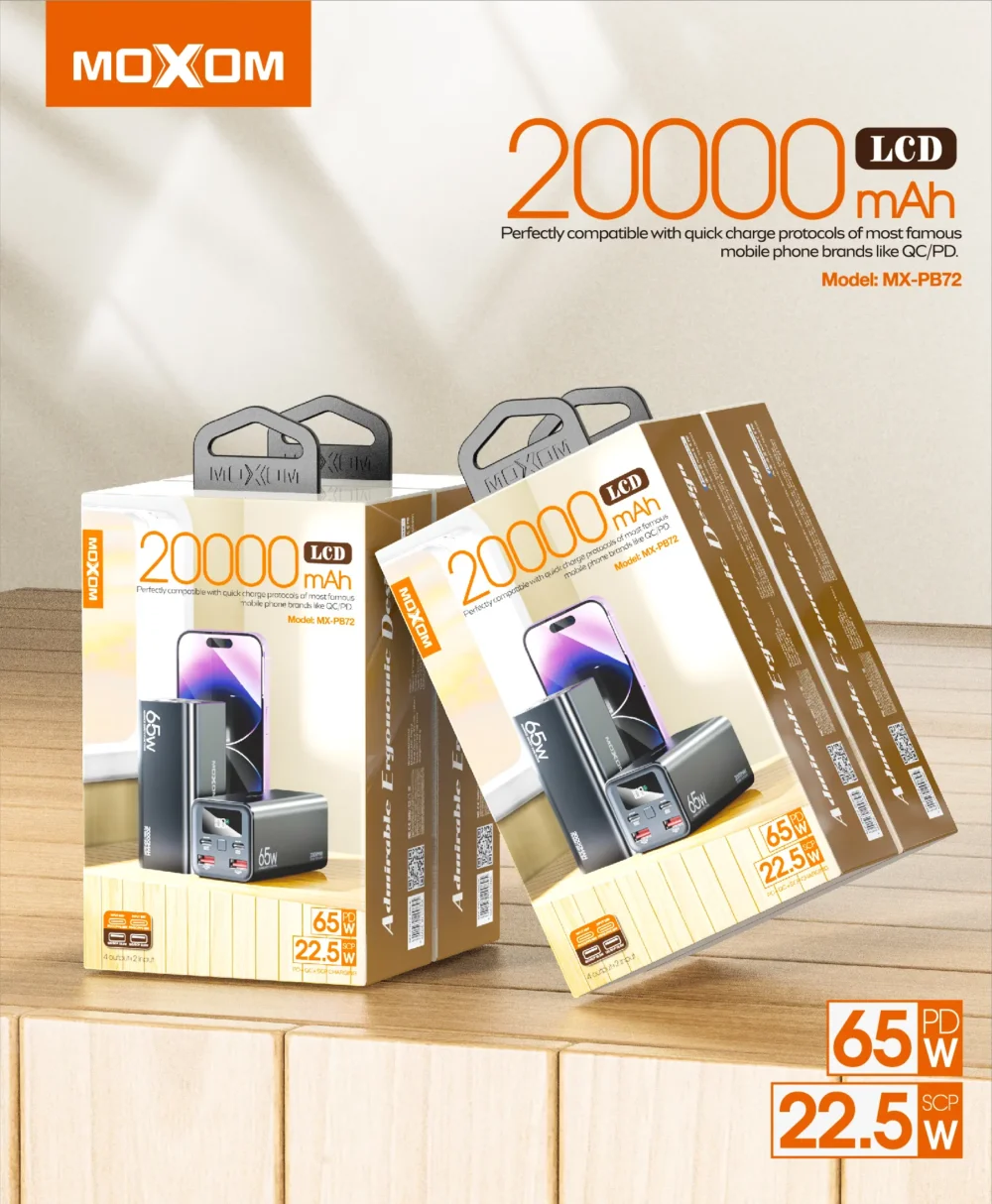 PowerBank MOXOM MX-PB72 20000mAh – Charge Rapide PD 65W & SCP 22.5W avec Écran LCD — image 3