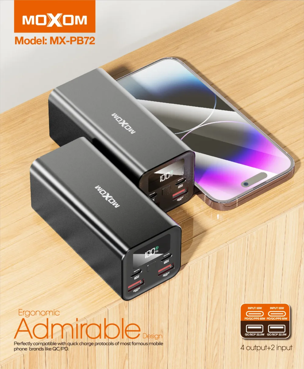 PowerBank MOXOM MX-PB72 20000mAh – Charge Rapide PD 65W & SCP 22.5W avec Écran LCD — image 6